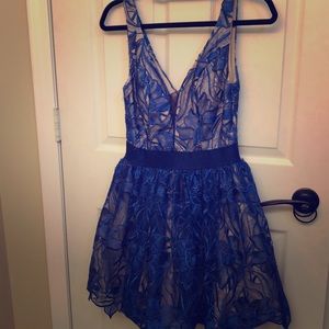 Nude and cobalt blue dress